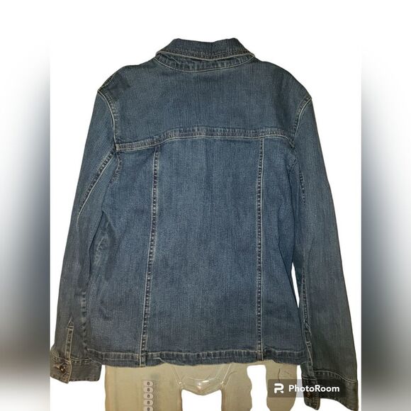 Christopher & Banks Blue Stretch Denim Zippered Jean Jacket – Women’s Size L - Picture 2 of 9